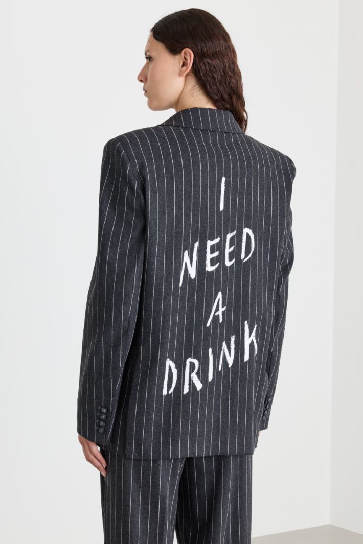 Oversized Blazer with Lettering Detail - GREY - Intrend - 4