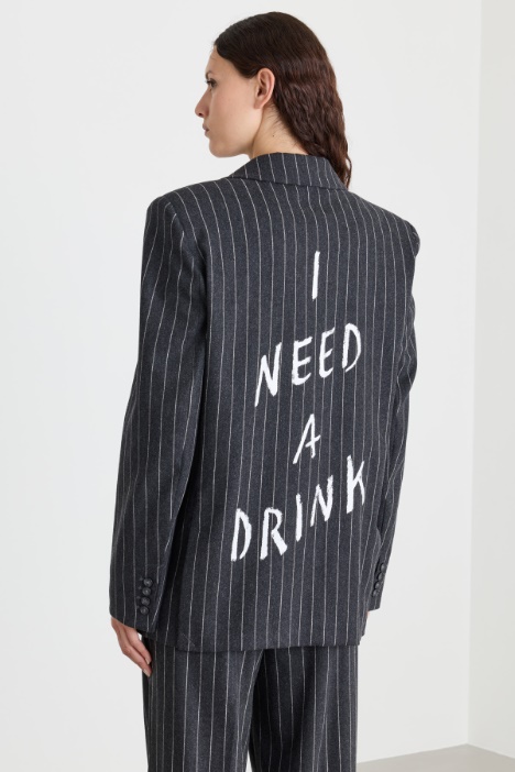 Blazer oversize in misto lana con lettering