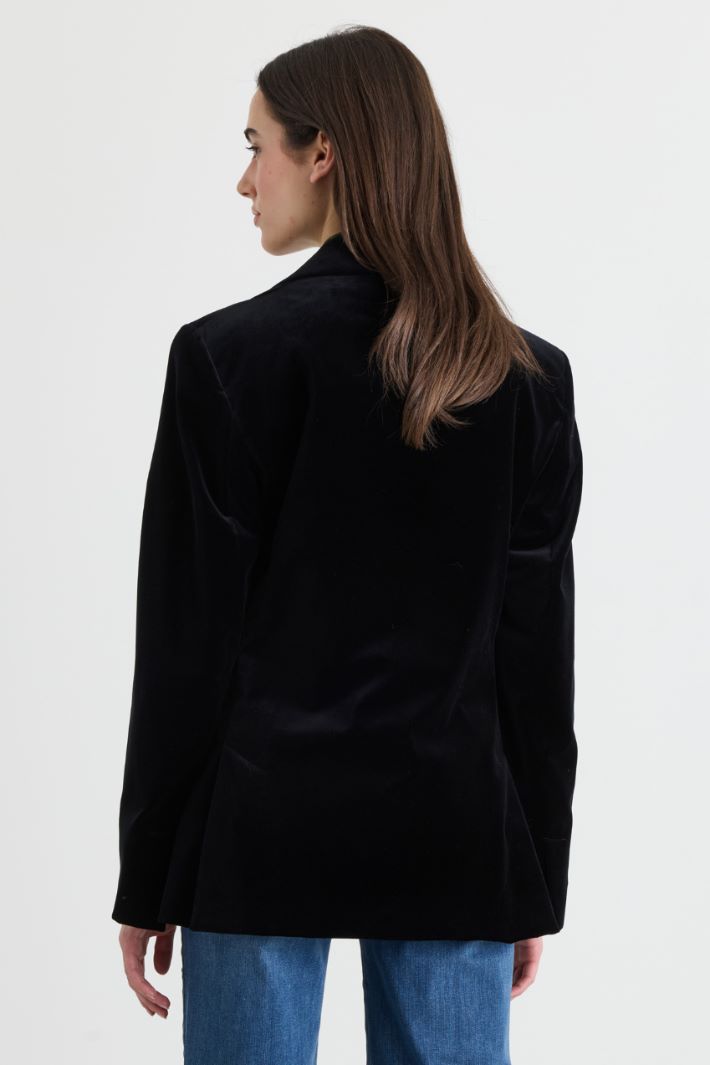 Double-breasted velvet blazer - BLACK - Intrend - 4