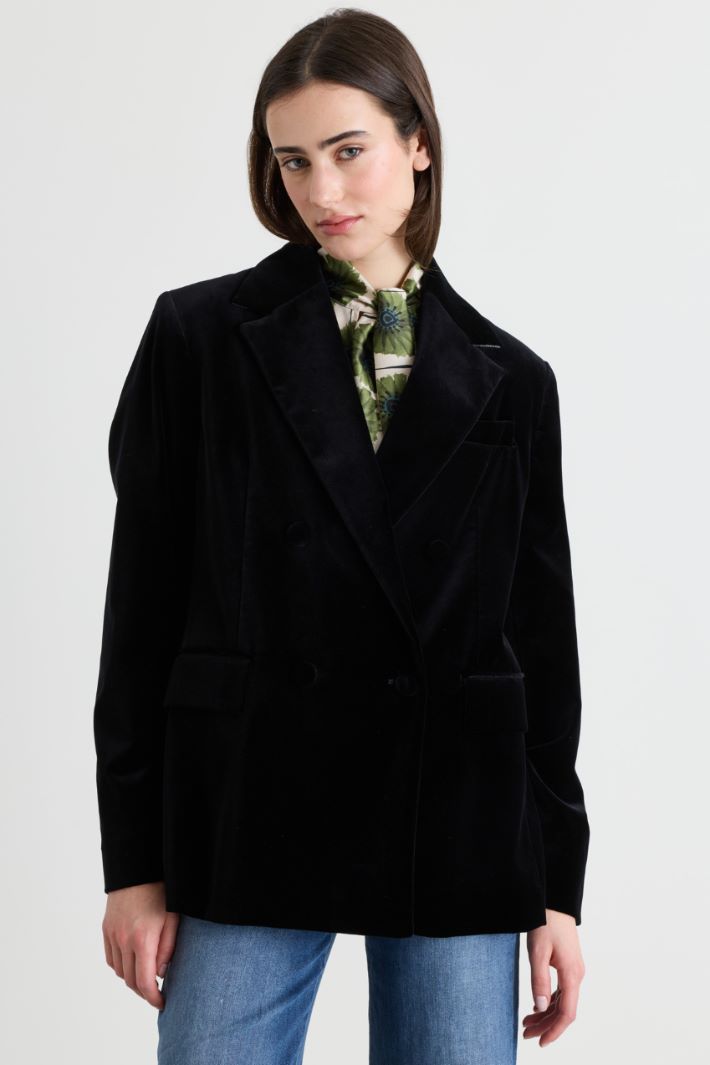 Double-breasted velvet blazer - BLACK - Intrend - 2