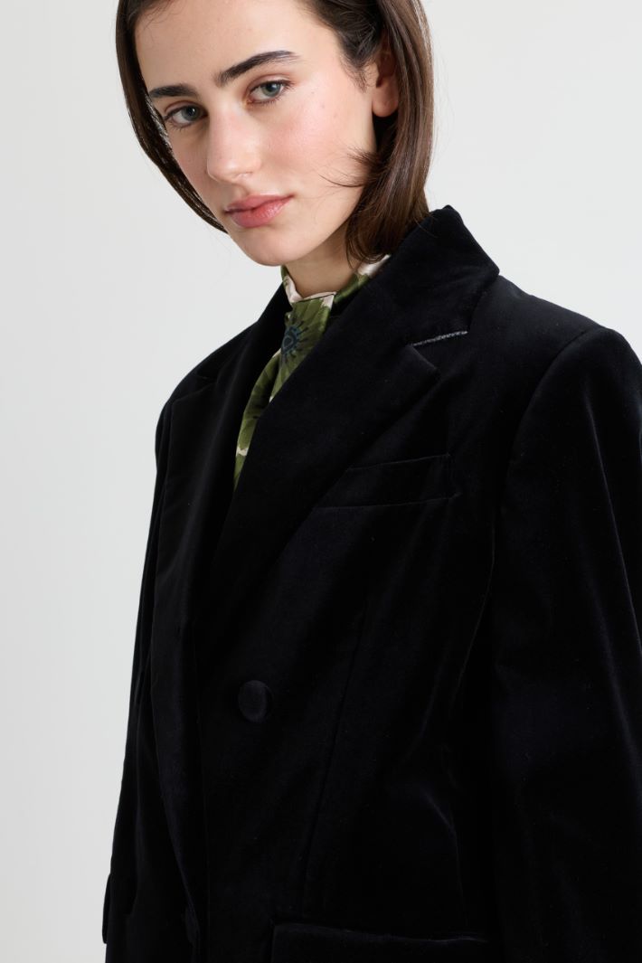 Double-breasted velvet blazer - BLACK - Intrend - 3