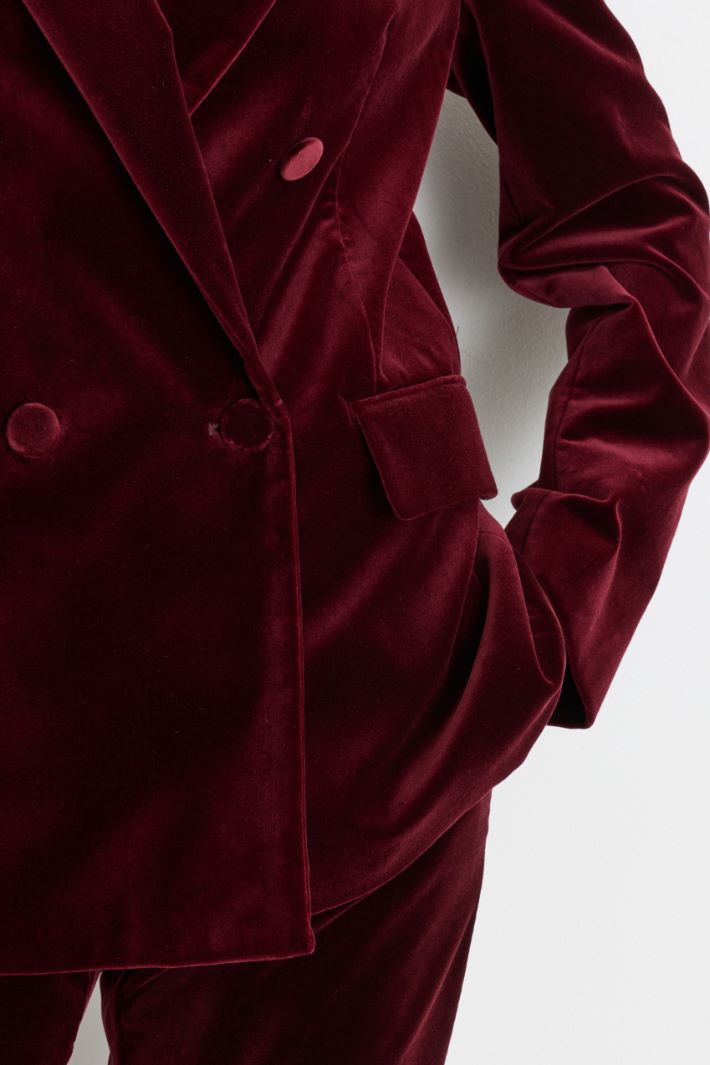 Double-breasted velvet blazer - BORDEAUX - Intrend - 3