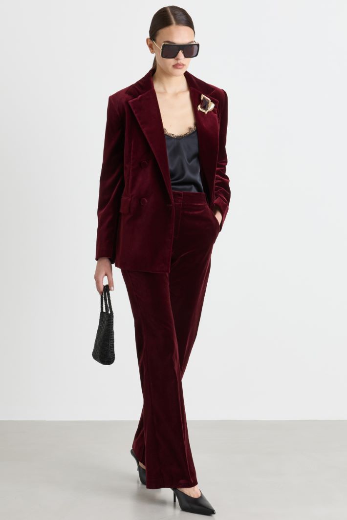 Double-breasted velvet blazer - BORDEAUX - Intrend