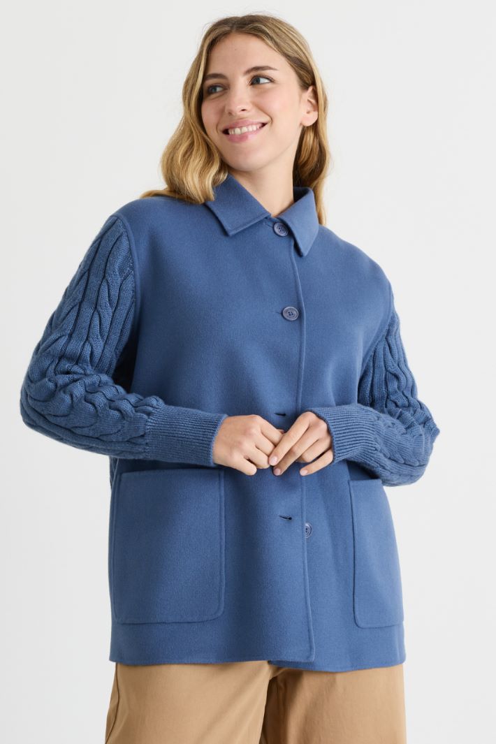 Double-faced coat with knit detailing - BLUE - Intrend - 2