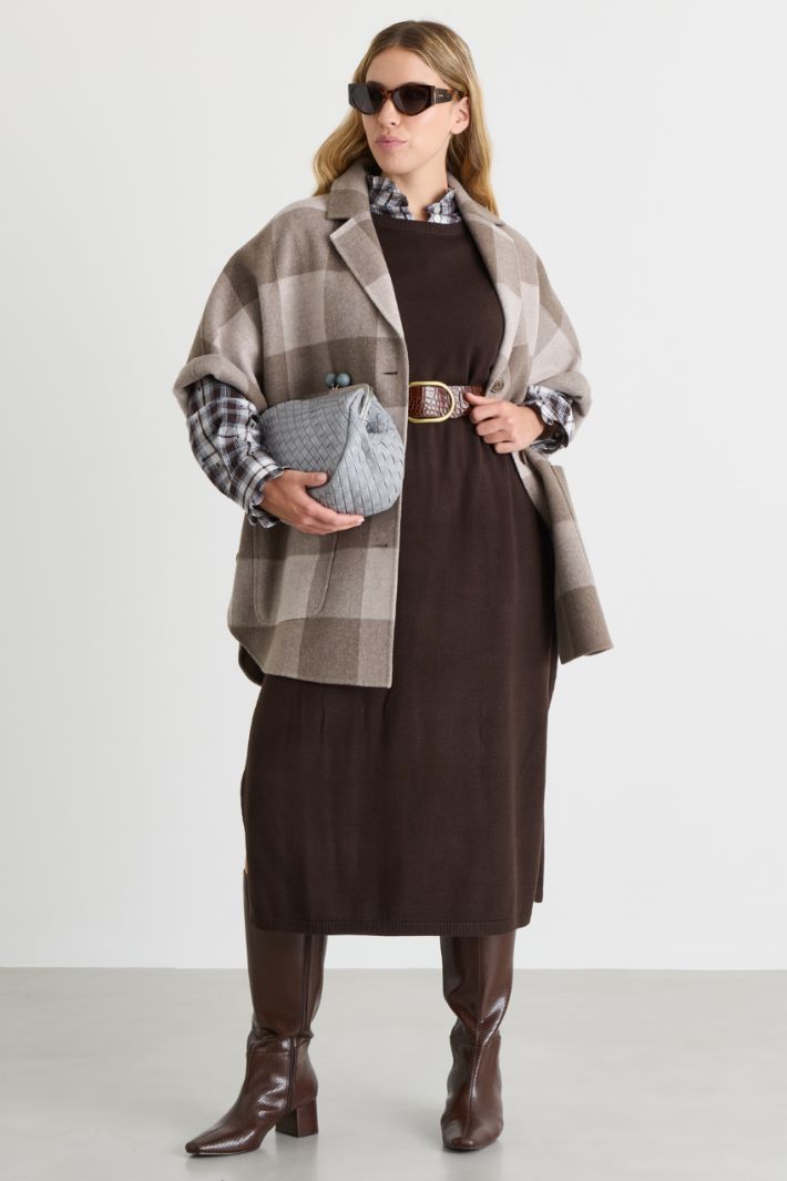 Checked Wool-Blend Coat - BEIGE - Intrend