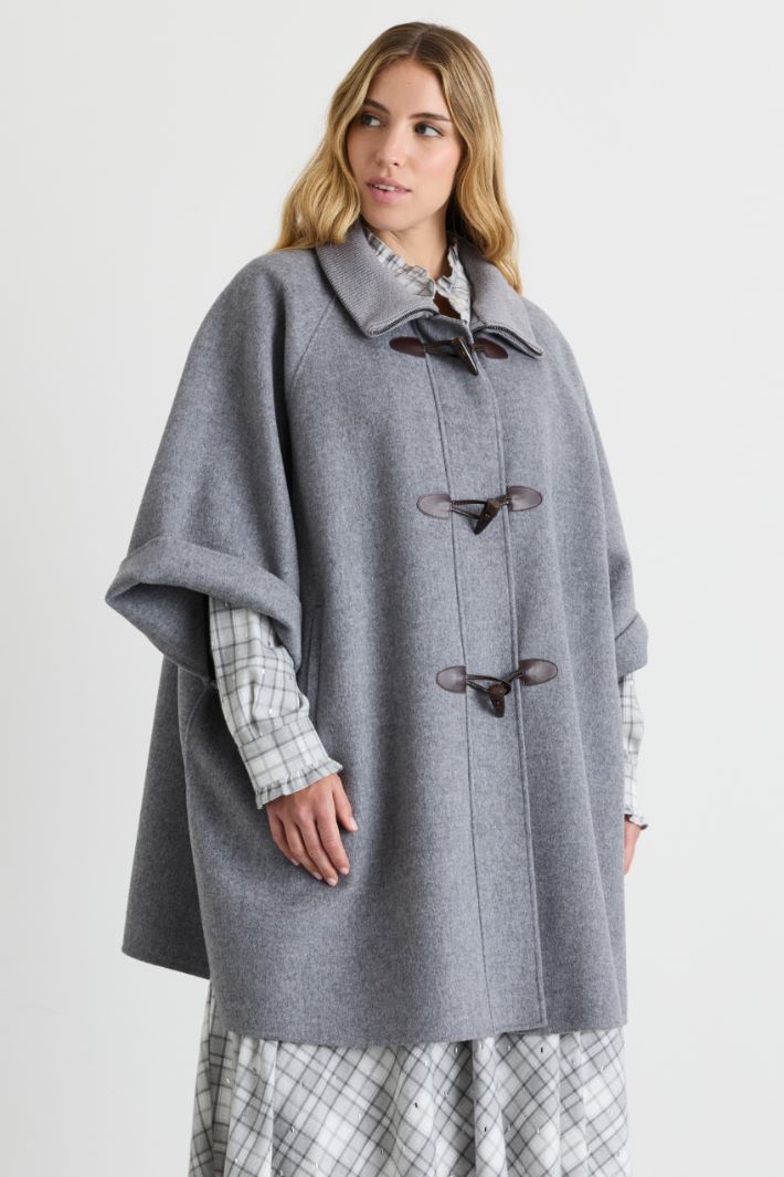 Manteau-cape à col montant en maille - GRIS - Intrend - 2