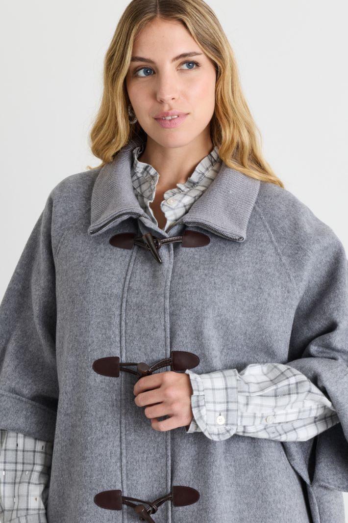 Manteau-cape à col montant en maille - GRIS - Intrend - 3