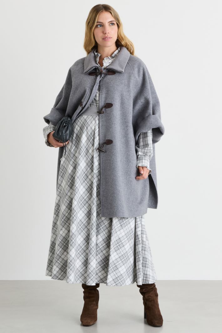 Manteau-cape à col montant en maille - GRIS - Intrend