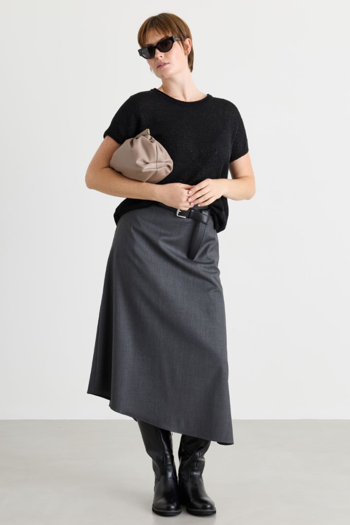 Gonna asimmetrica in gabardina - GRIGIO - Intrend