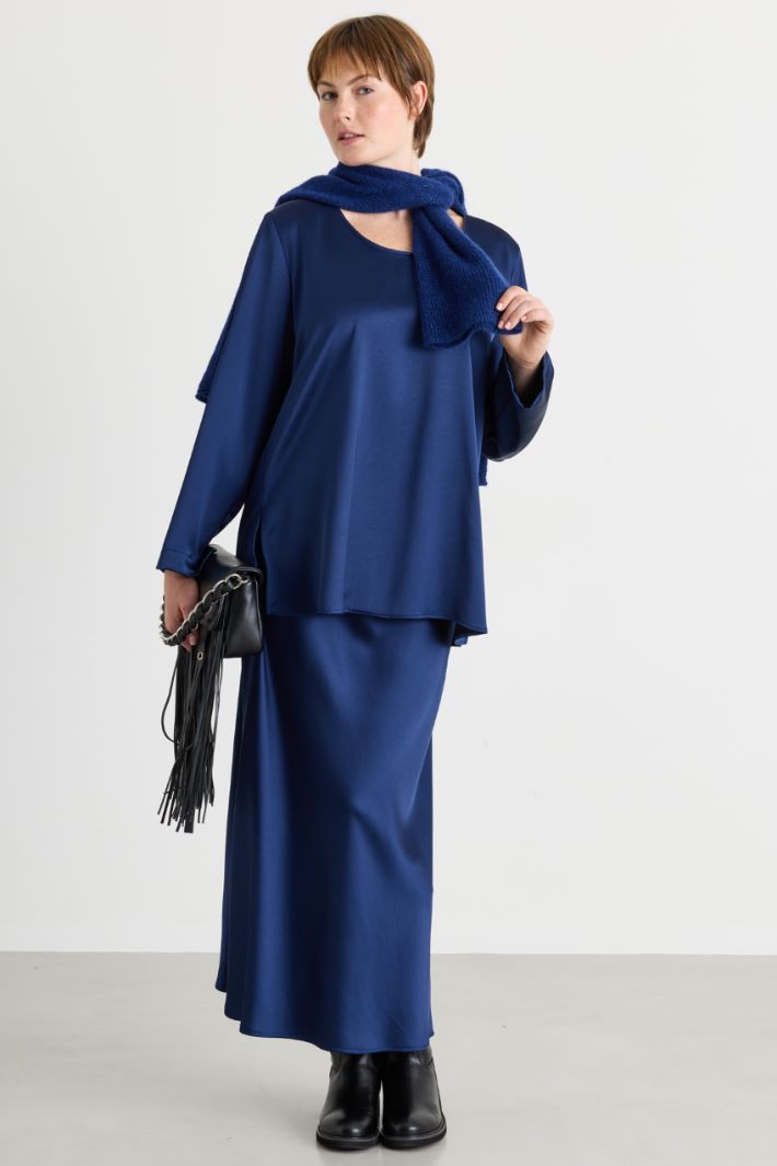 Fluid satin skirt - BLUE - Intrend