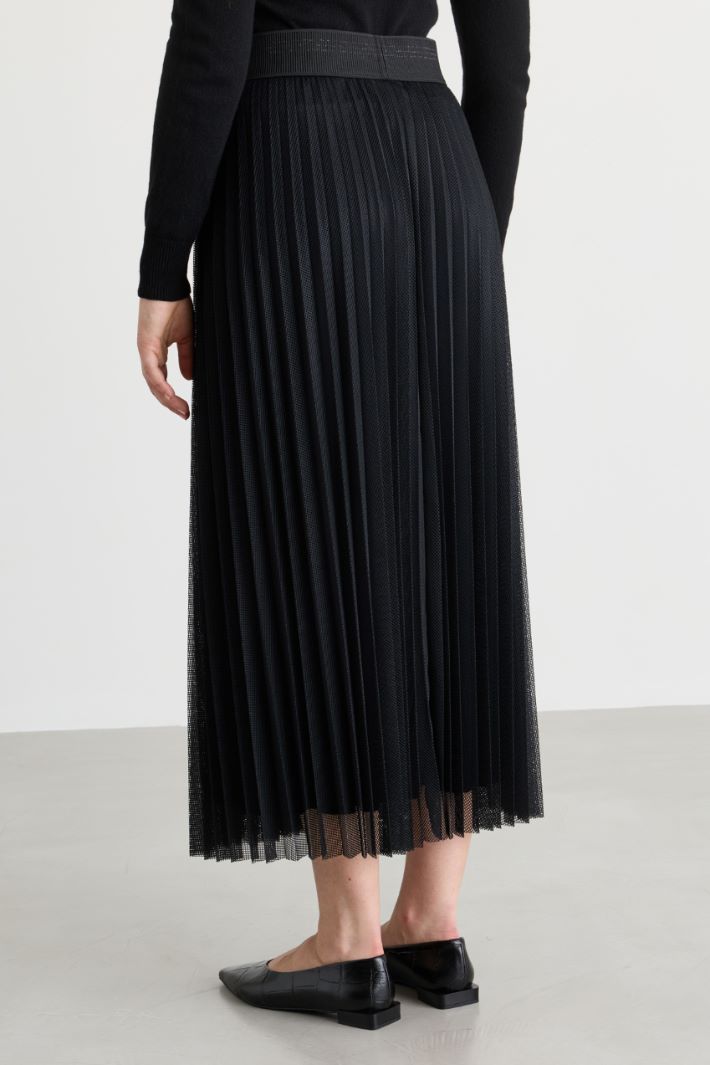 Pleated mesh maxi skirt - BLACK - Intrend - 4