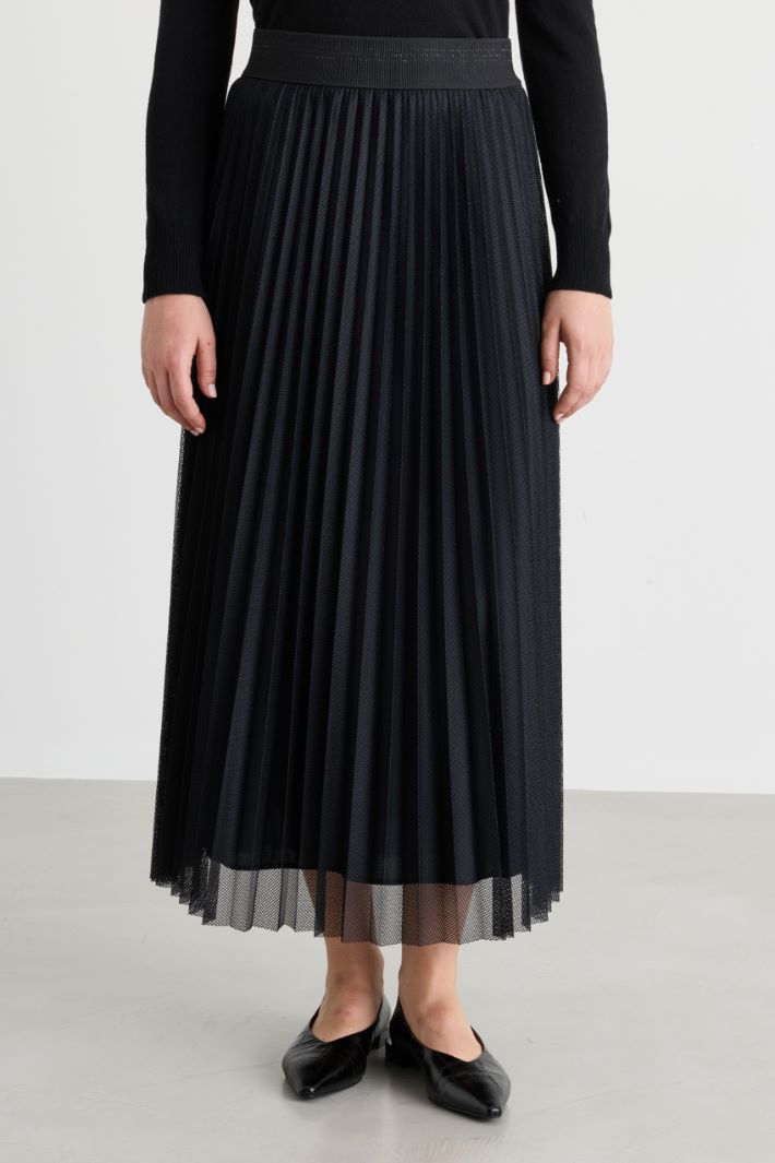 Pleated mesh maxi skirt - BLACK - Intrend - 2