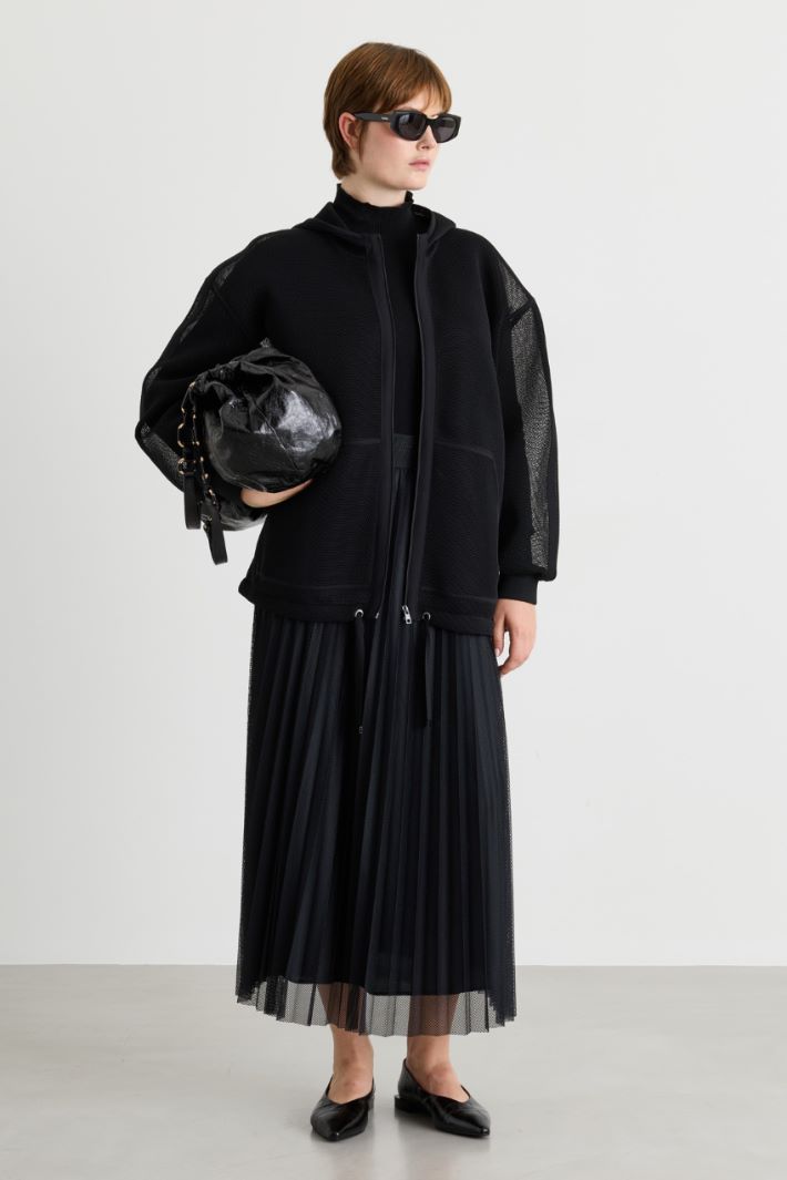 Pleated mesh maxi skirt - BLACK - Intrend