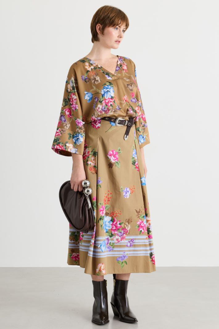 Printed poplin skirt - CAMEL - Intrend