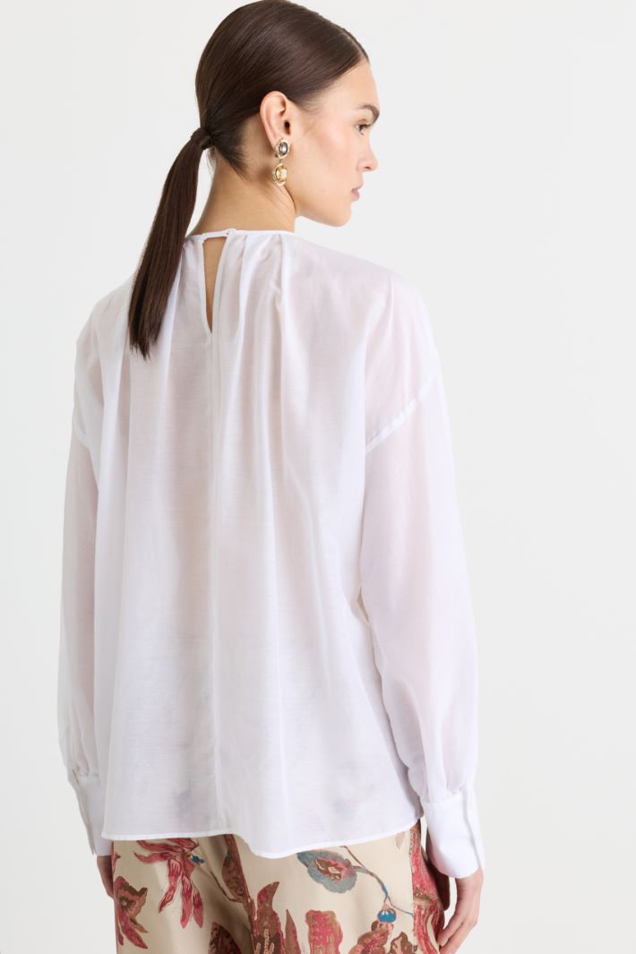 Blusa in voile con drappeggio - BIANCO - Intrend - 4