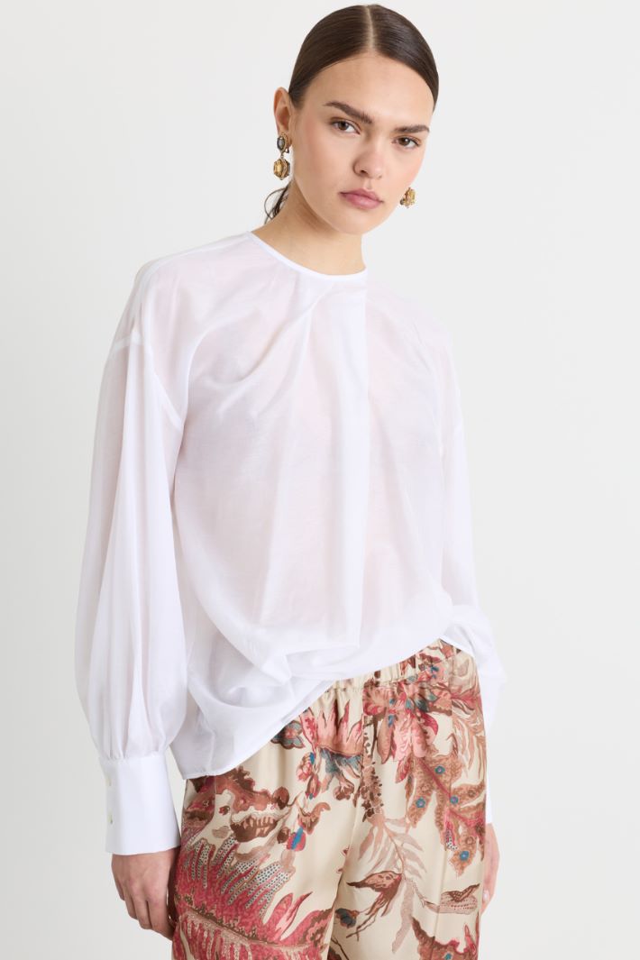 Blusa in voile con drappeggio - BIANCO - Intrend - 2
