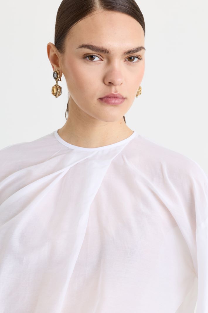 Blusa in voile con drappeggio - BIANCO - Intrend - 3
