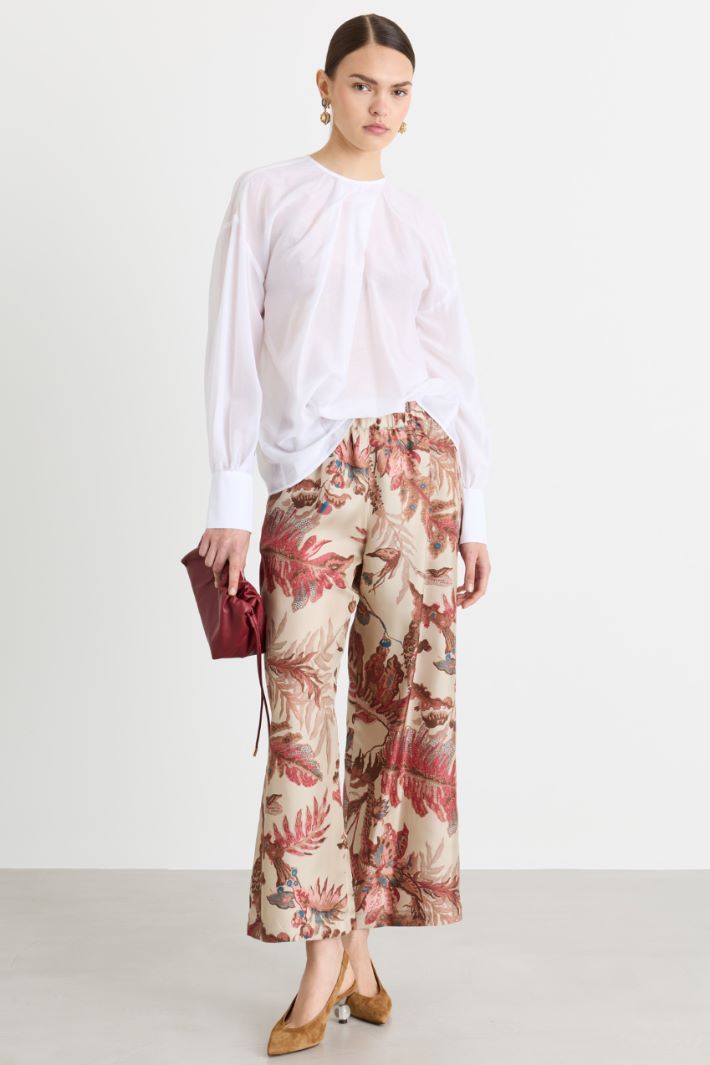 Blusa in voile con drappeggio - BIANCO - Intrend