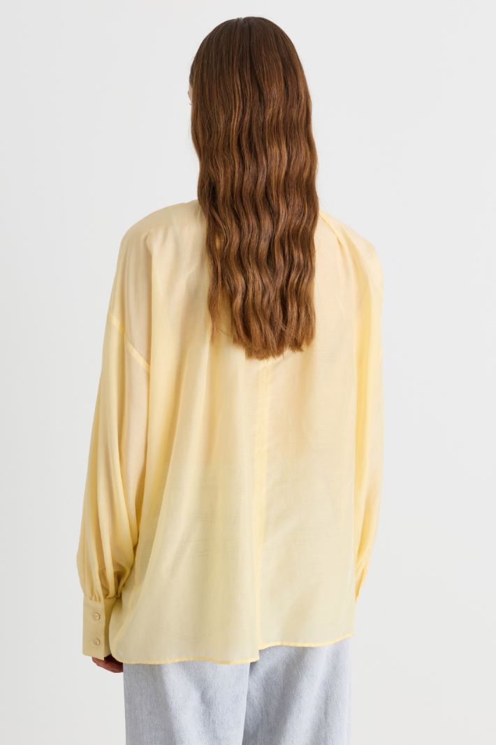 Blusa in voile con drappeggio - GIALLO - Intrend - 4