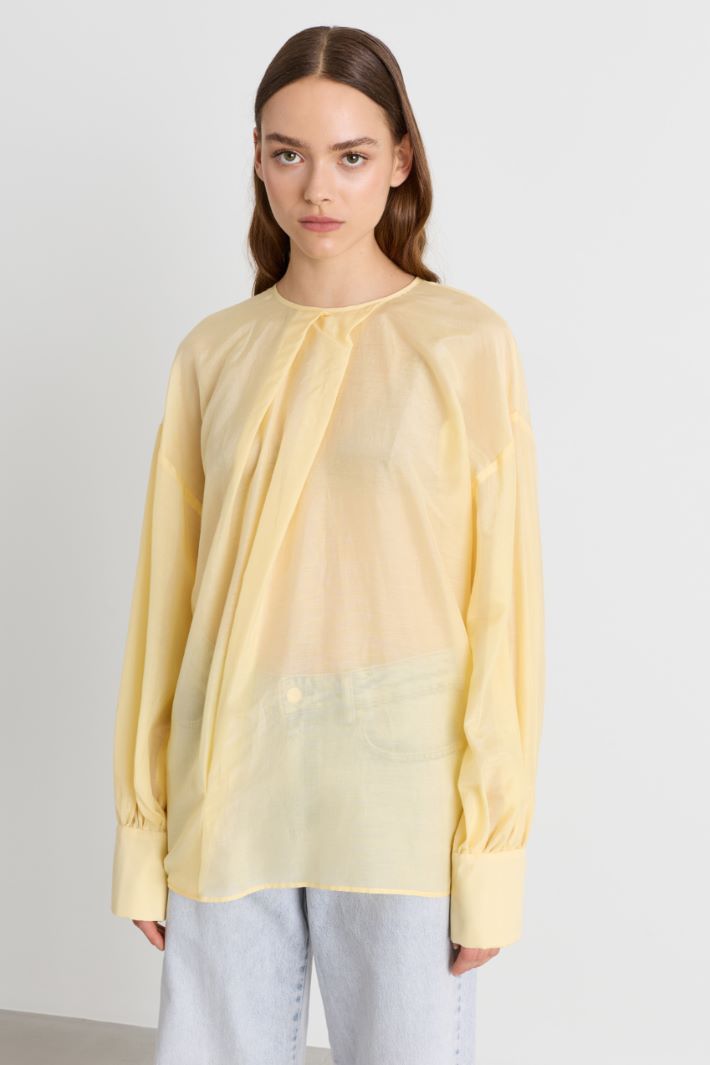 Blusa in voile con drappeggio - GIALLO - Intrend - 2