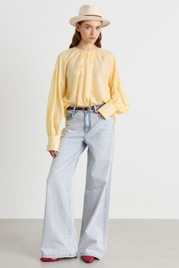 Blusa in voile con drappeggio - GIALLO - Intrend