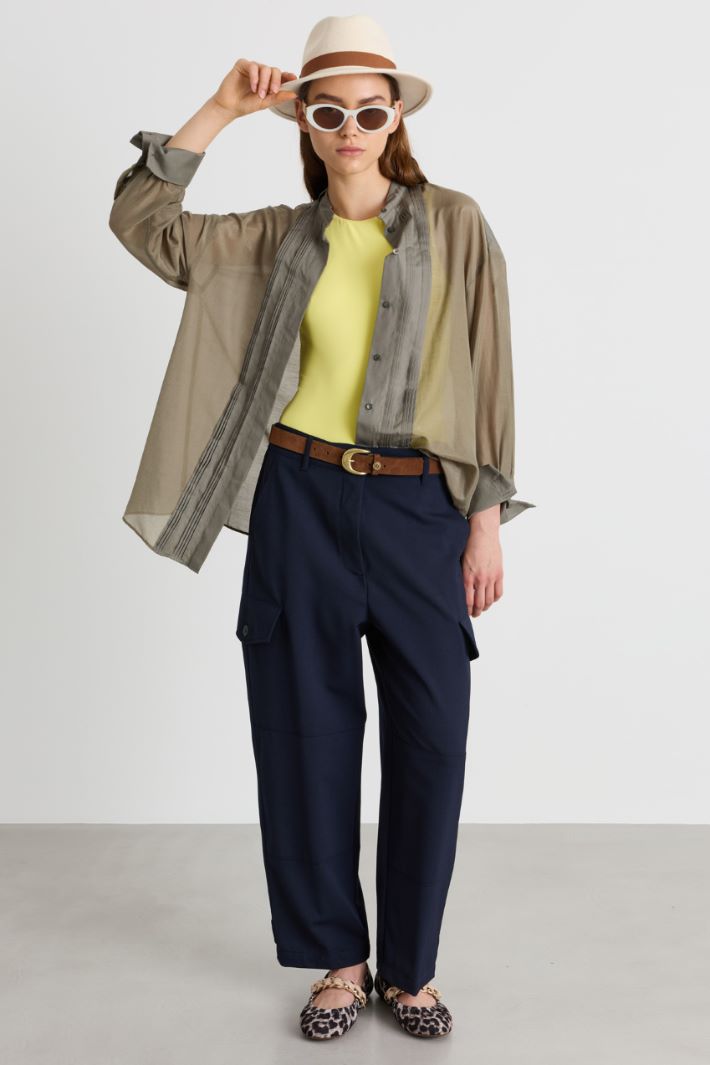 Camicia da smoking in voile - VERDE - Intrend