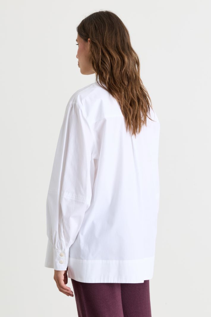 Puff-Sleeve Poplin Shirt - WHITE - Intrend - 4