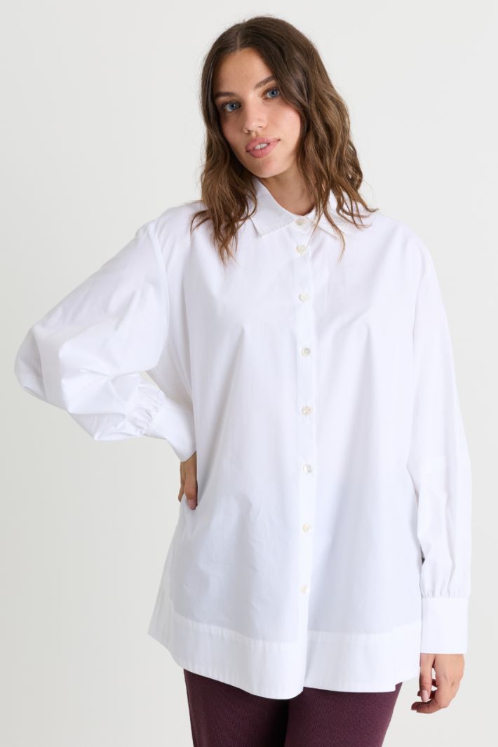 Puff-Sleeve Poplin Shirt - WHITE - Intrend - 2