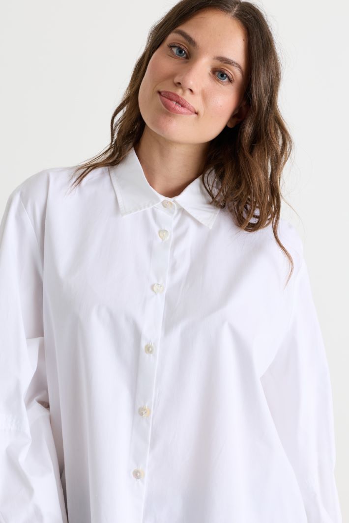 Puff-Sleeve Poplin Shirt - WHITE - Intrend - 3