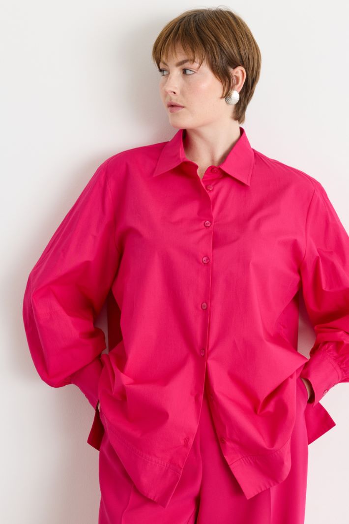 Camicia in popeline con manica a sbuffo - FUXIA - Intrend - 2