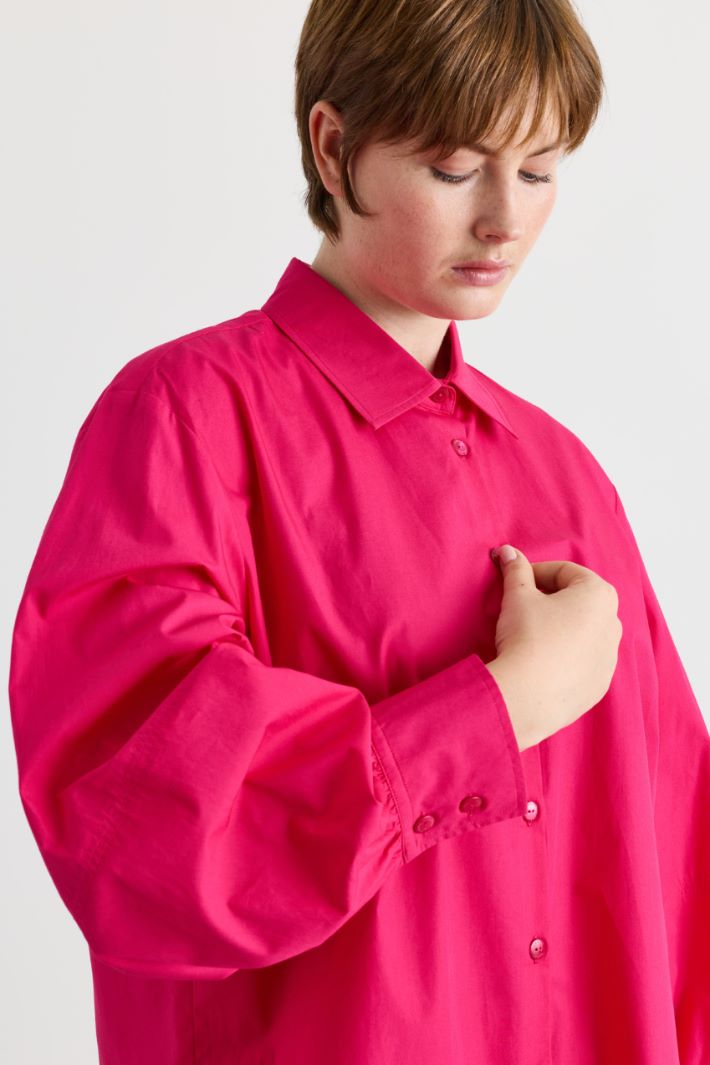 Camicia in popeline con manica a sbuffo - FUXIA - Intrend - 3