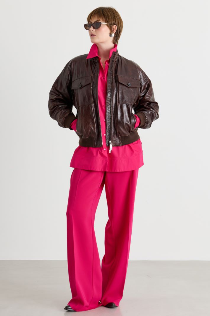Camicia in popeline con manica a sbuffo - FUXIA - Intrend