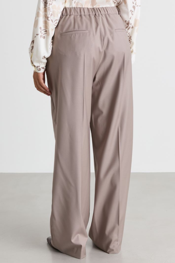 Wide-leg gabardine trousers - BEIGE - Intrend - 4