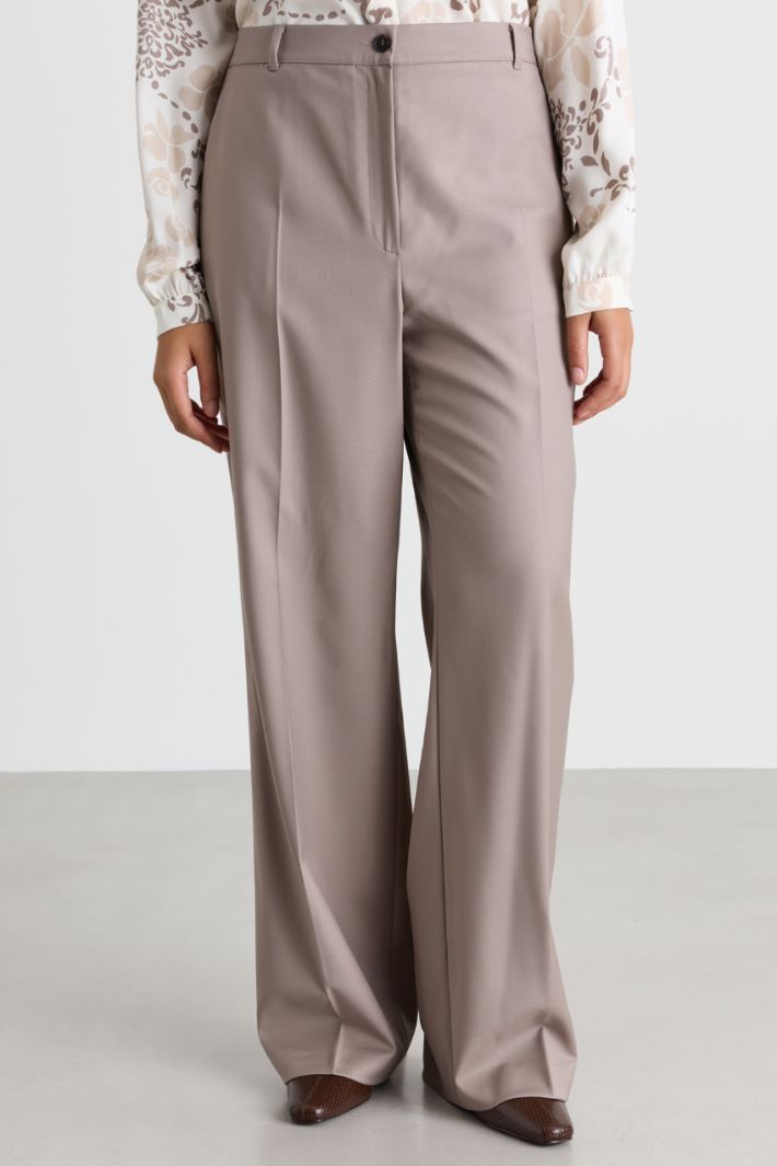 Wide-leg gabardine trousers - BEIGE - Intrend - 2
