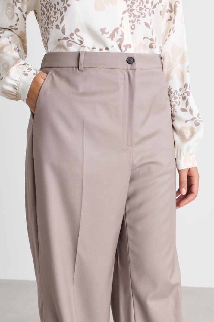 Wide-leg gabardine trousers - BEIGE - Intrend - 3