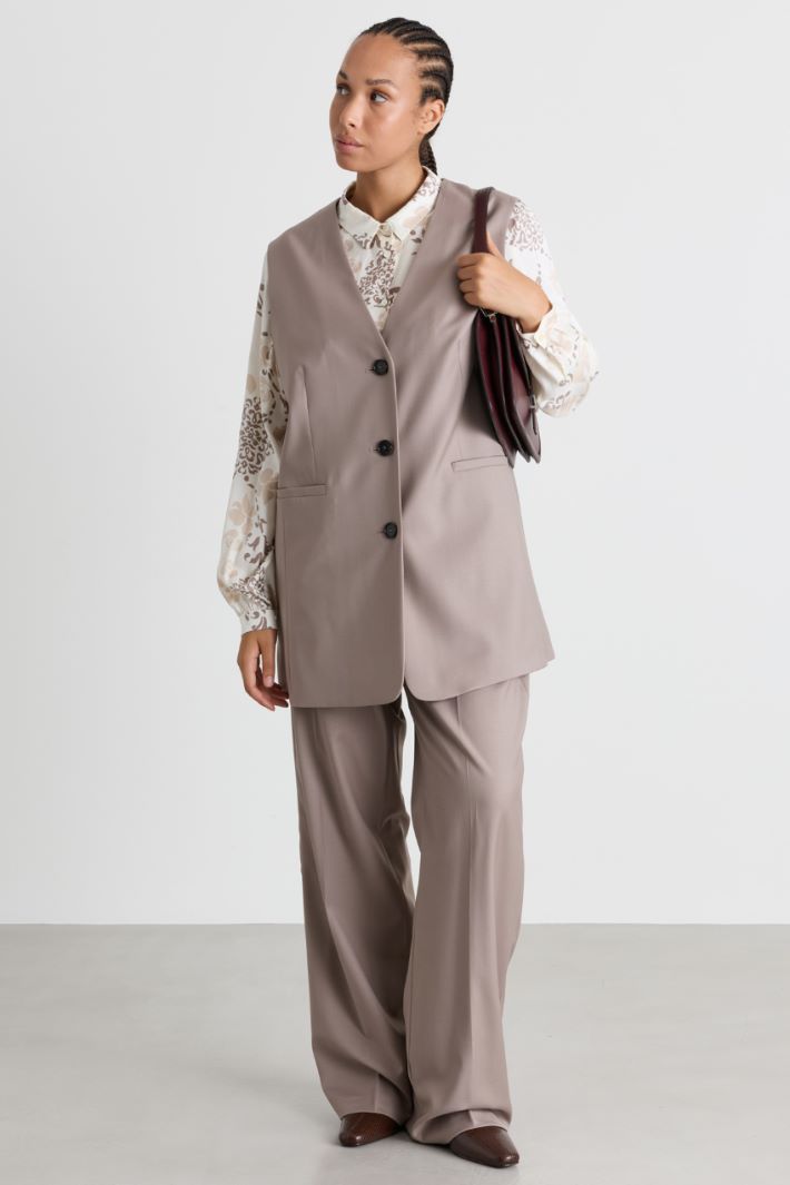 Wide-leg gabardine trousers - BEIGE - Intrend