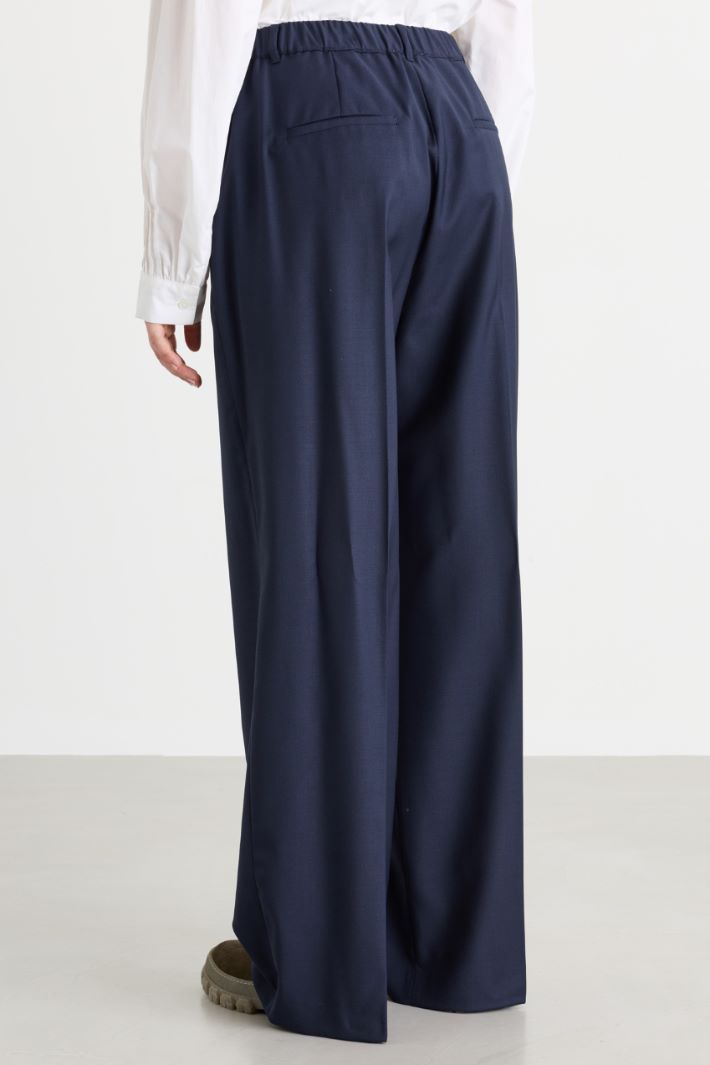 Wide-leg gabardine trousers - BLUE - Intrend - 4