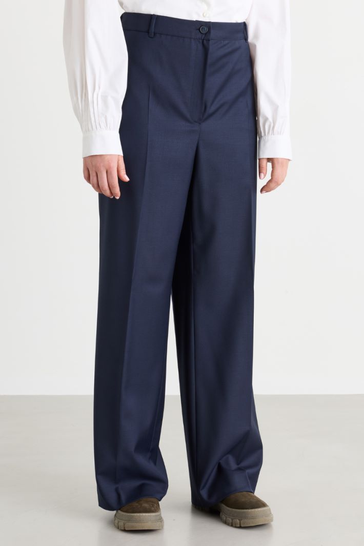 Wide-leg gabardine trousers - BLUE - Intrend - 2