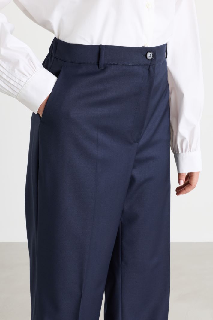 Wide-leg gabardine trousers - BLUE - Intrend - 3