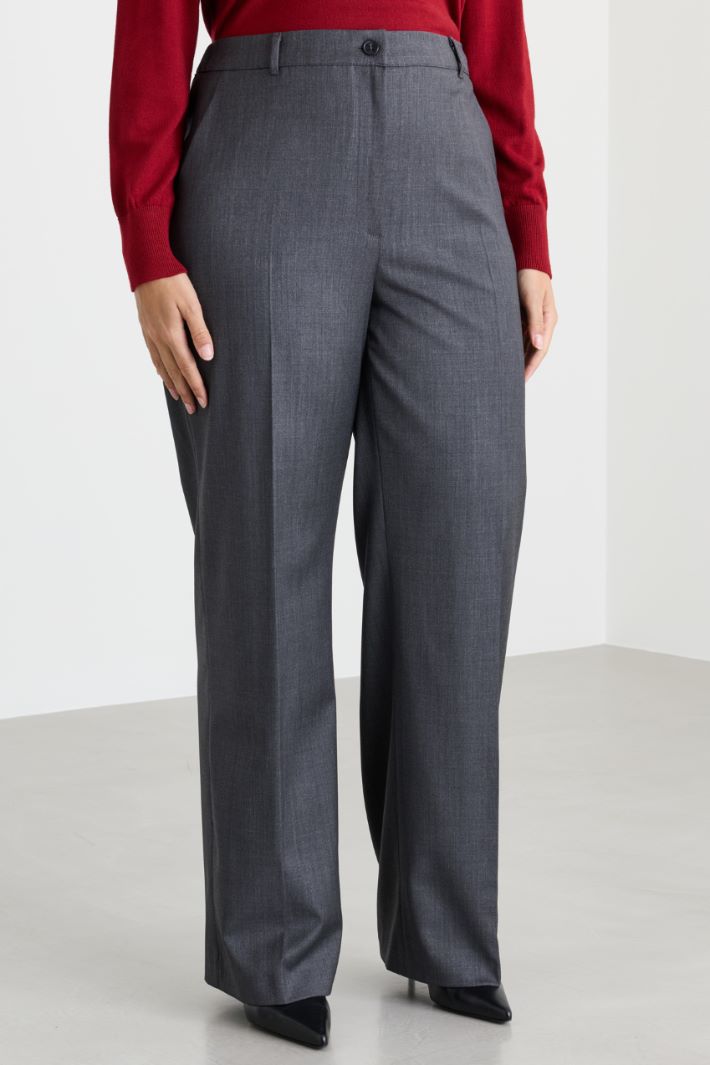 Wide-leg gabardine trousers - GREY - Intrend - 2