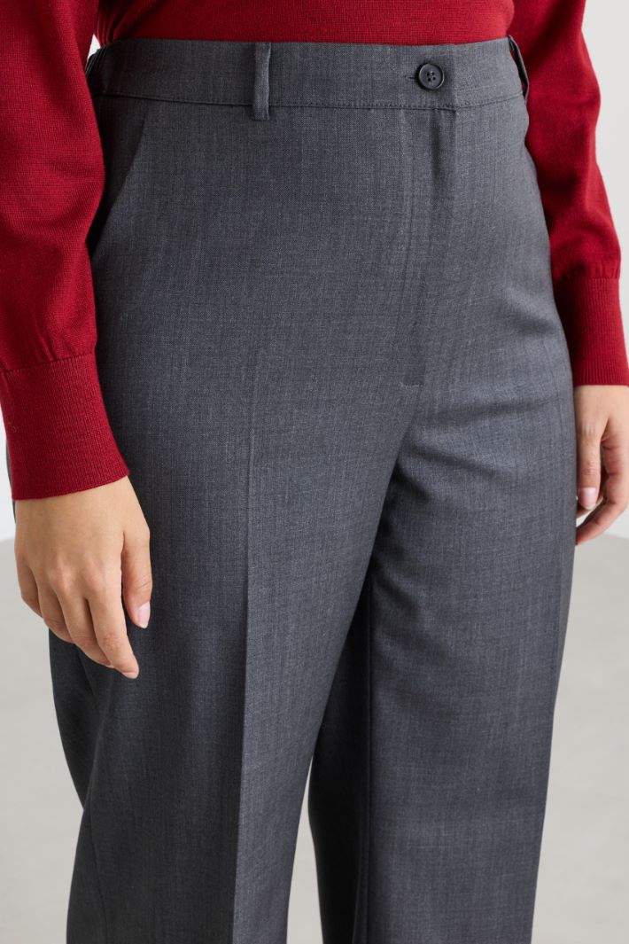Wide-leg gabardine trousers - GREY - Intrend - 3