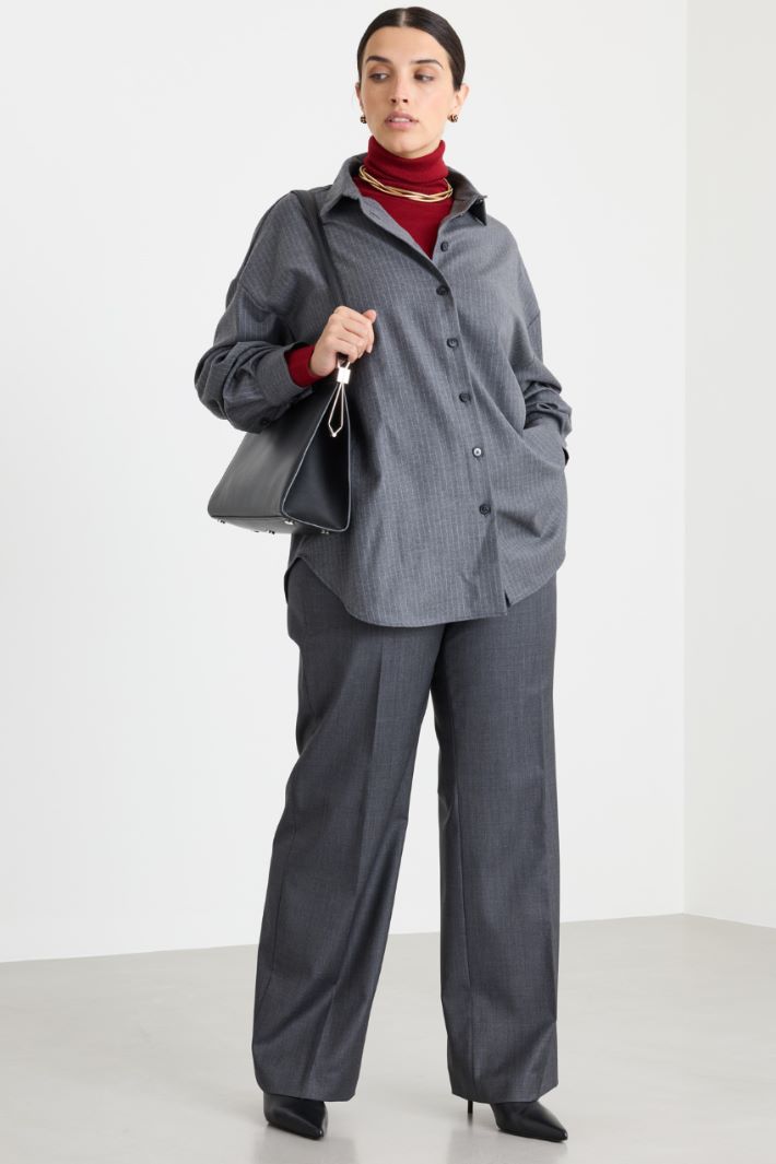 Wide-leg gabardine trousers - GREY - Intrend