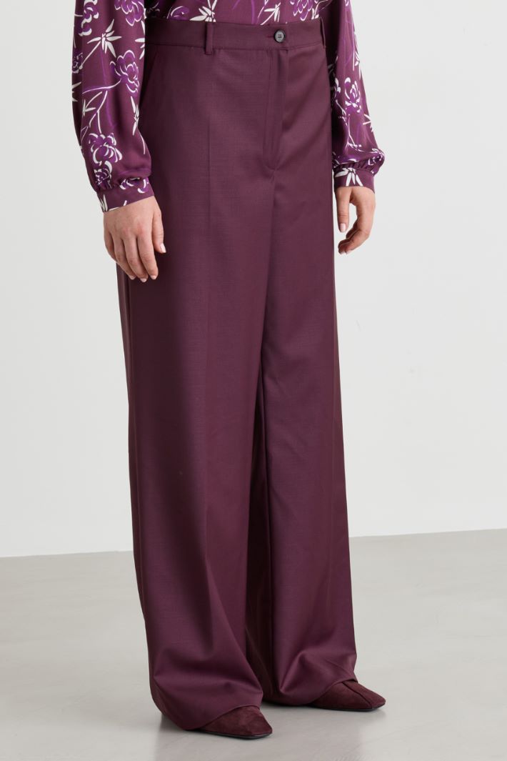 Wide-leg gabardine trousers - PURPLE - Intrend - 2