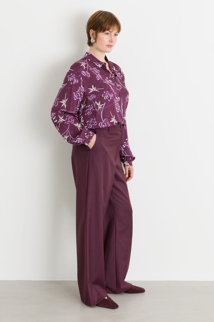 Wide-leg gabardine trousers - PURPLE - Intrend