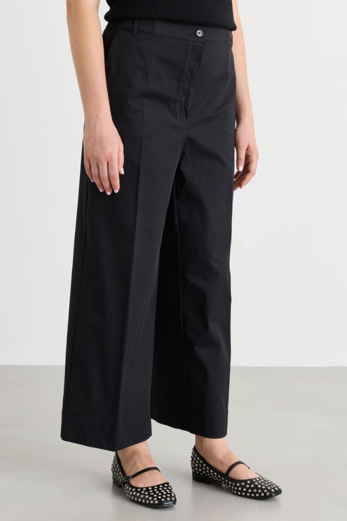 Wide-leg gabardine trousers - BLACK - Intrend - 2
