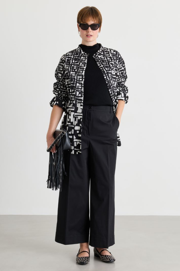 Wide-leg gabardine trousers - BLACK - Intrend