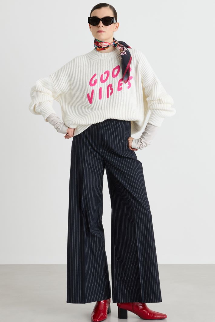 Pantalone in flanella gessata - BLU - Intrend