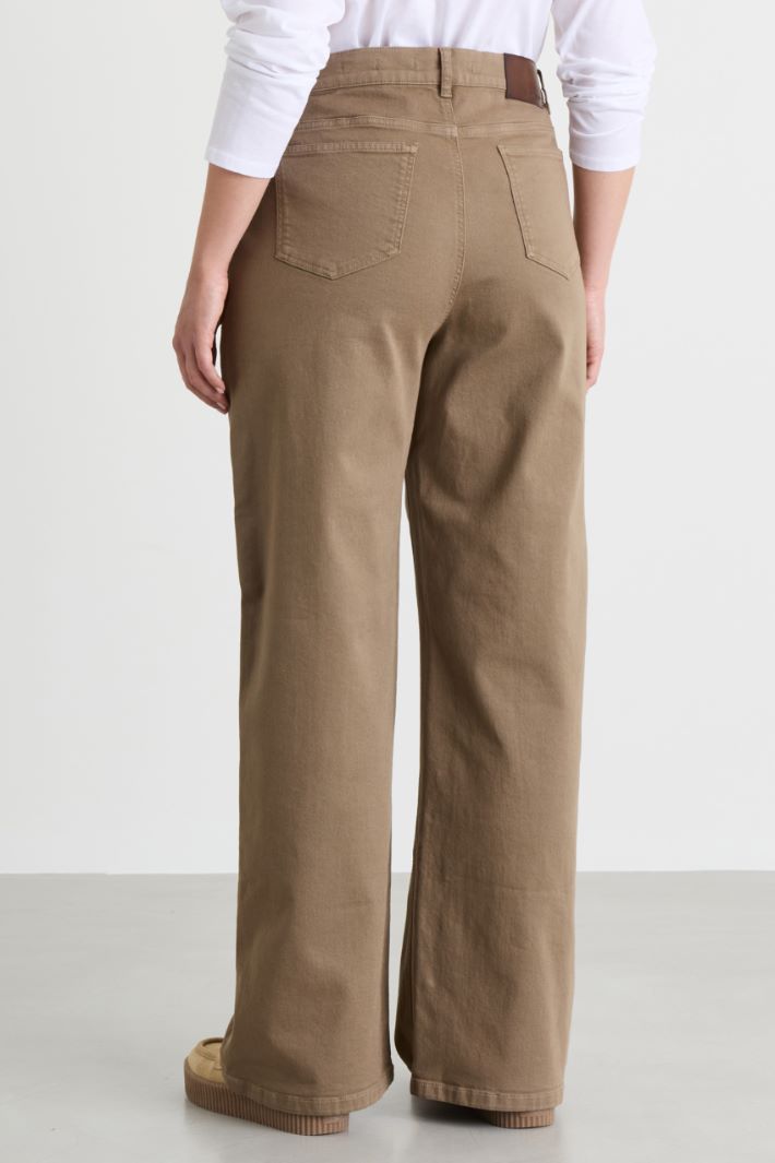 Wide-leg cotton bull denim trousers - CAMEL - Intrend - 4