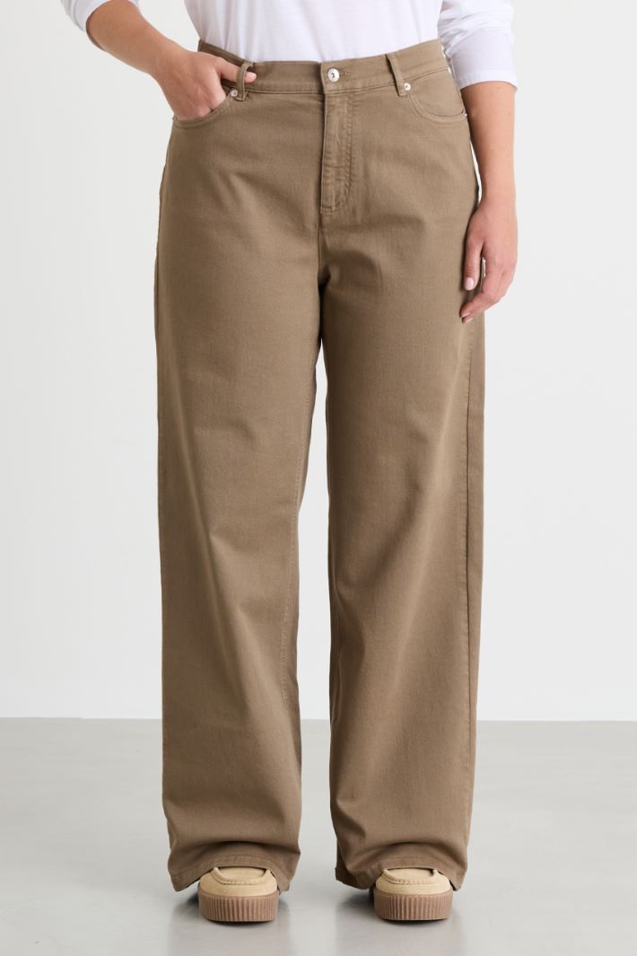Wide-leg cotton bull denim trousers - CAMEL - Intrend - 2