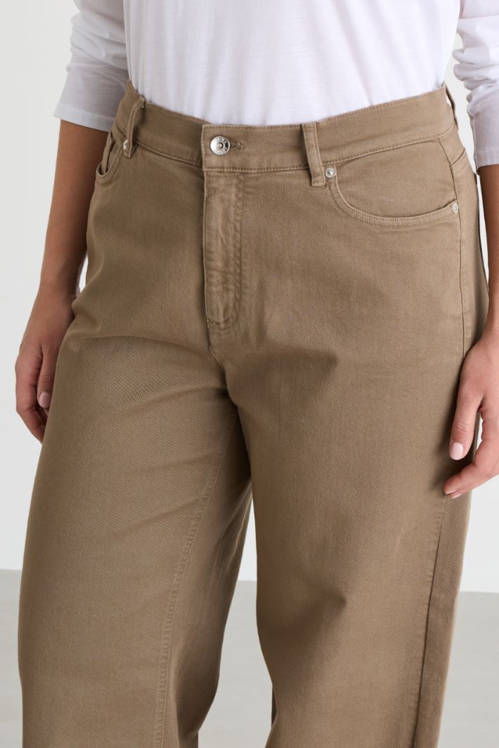 Wide-leg cotton bull denim trousers - CAMEL - Intrend - 3